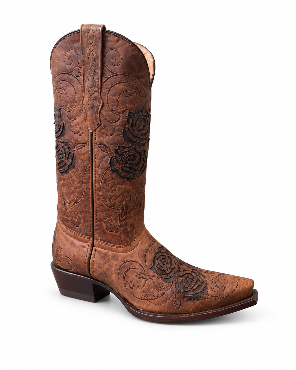 Women's Brown Rose Embroidered Western Boots