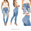 Women's Light Wash Distressed Jeans Colombiano