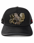 Men's Black Rooster Poker Trucker Cap