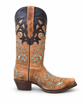Women's Tan & Turquoise Floral Western Boots