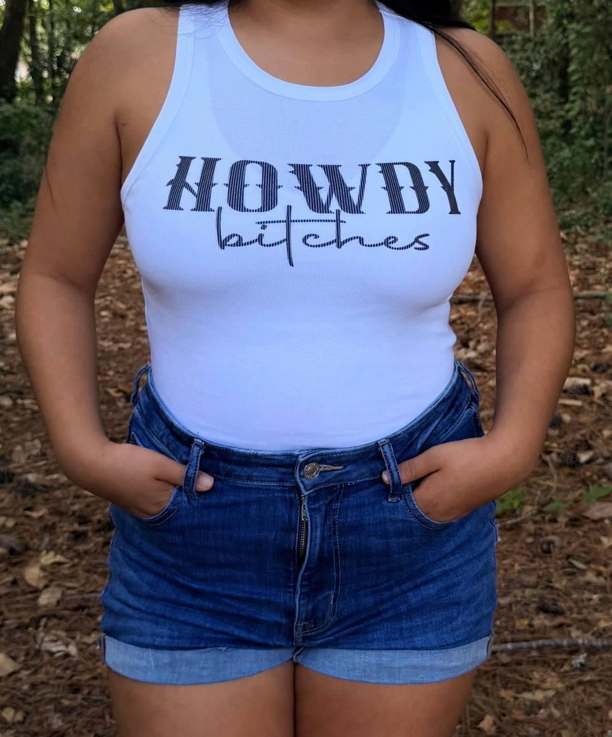 Howdy Bitches Western Ribbed Tank Top – White
