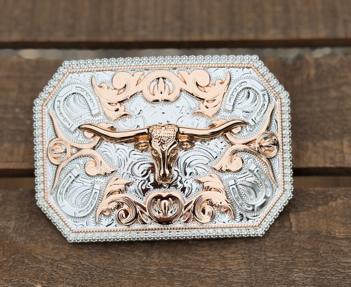 Rose Gold Longhorn Western Belt Buckle