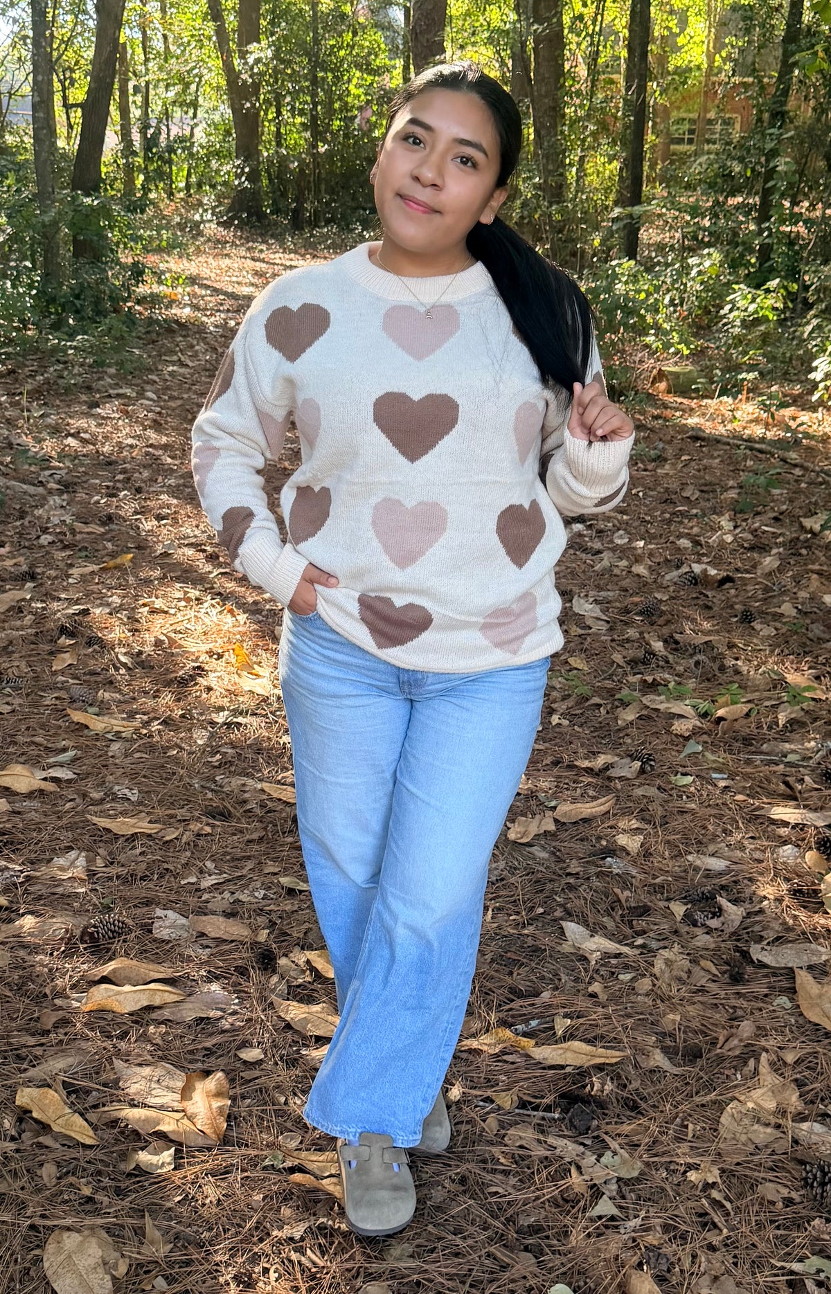 Sweetheart Heart Print Knit Sweater – Cream