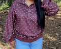 Women’s Chocolate Brown Polka Dot Collared Pullover Sweatshirt