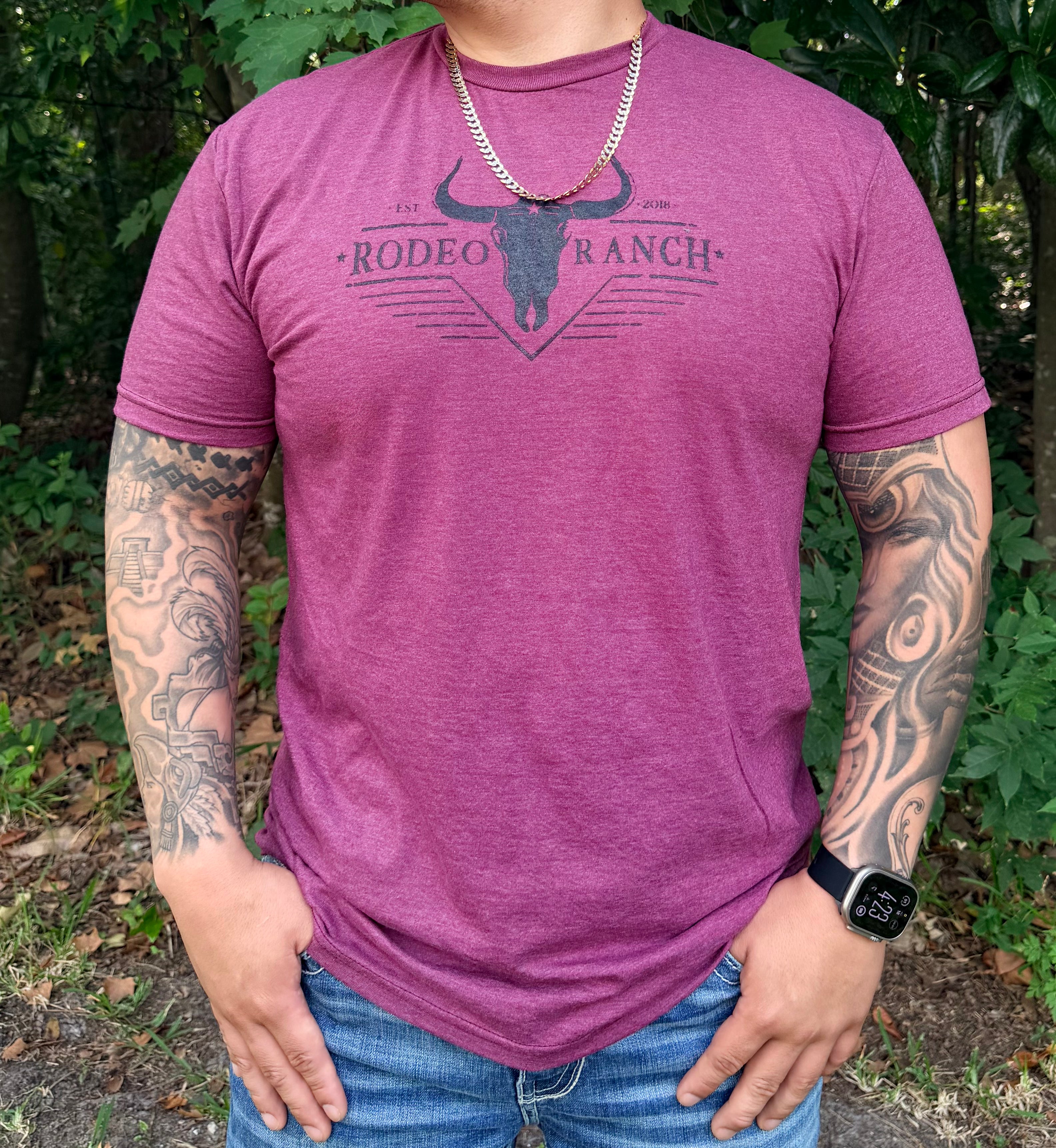 Men's Heather Maroon Rodeo Ranch Graphic T-Shirt
