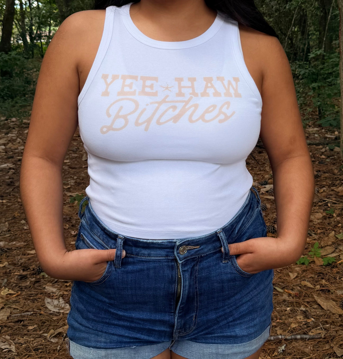 Yeehaw Bitches Western Ribbed Tank Top – White