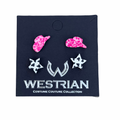 Pink Cowgirl Hat & Cow Print Star Western Stud Earrings Set