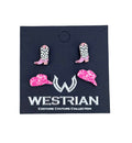 Pink Cowgirl Hat & Cowboy Boot Stud Earring Set
